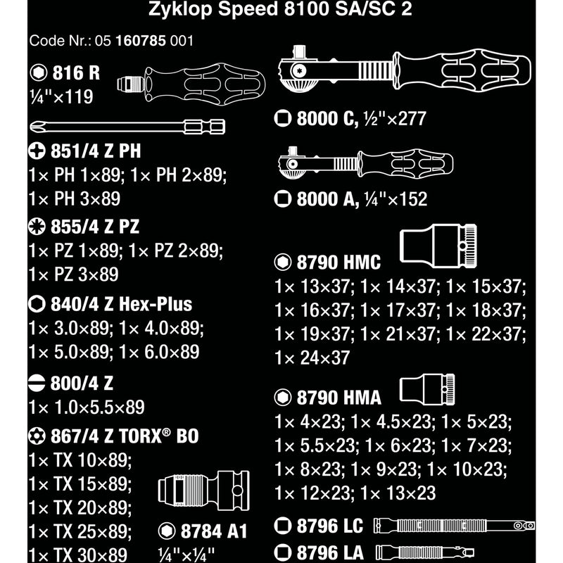 Load image into Gallery viewer, Wera 8100 sa sc 2 zyklop doppenset gereedschapsset (zwart groen, 43-delig, snelheidsratel met draaibare kop)