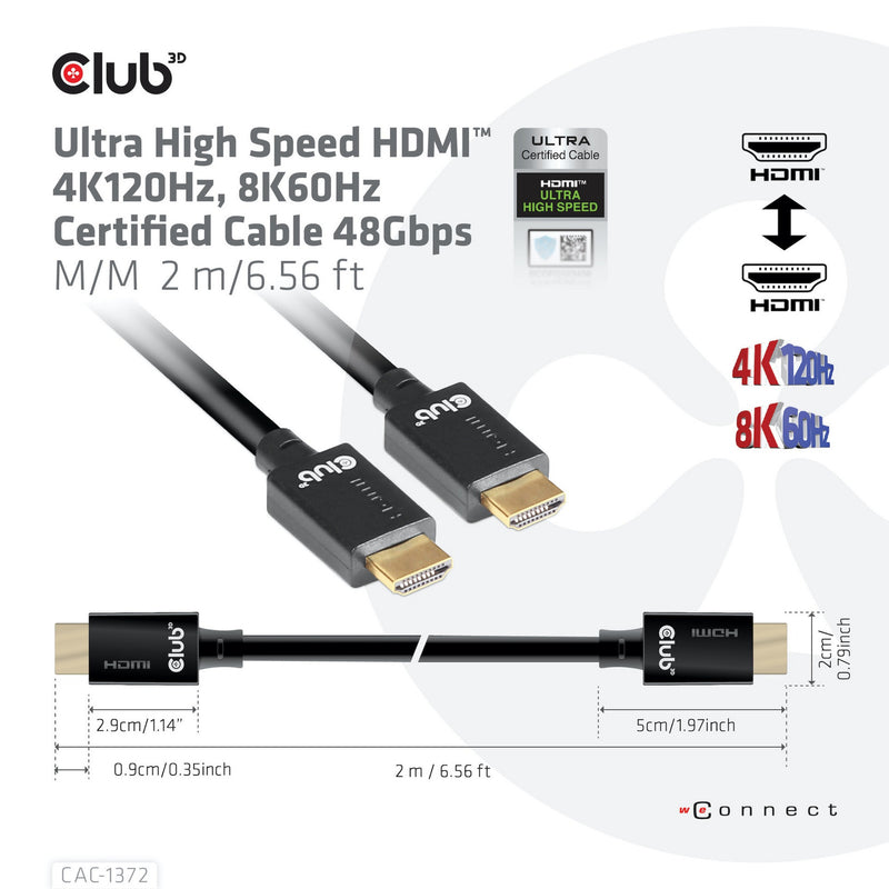 Afbeelding laden in galerijviewer, Club 3d gecertificeerde ultra high speed hdmi 2.1 kabel (zwart, 2 meter, 8k)