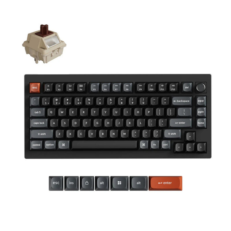 Load image into Gallery viewer, Keychron v1 ultra 8k wireless custom mechanical keyboard (zwart, us lay-out (qwerty), silk pom brown, 75%, rgb, hot swap, 2.4 ghz | bluetooth 5.3 | usb-c)