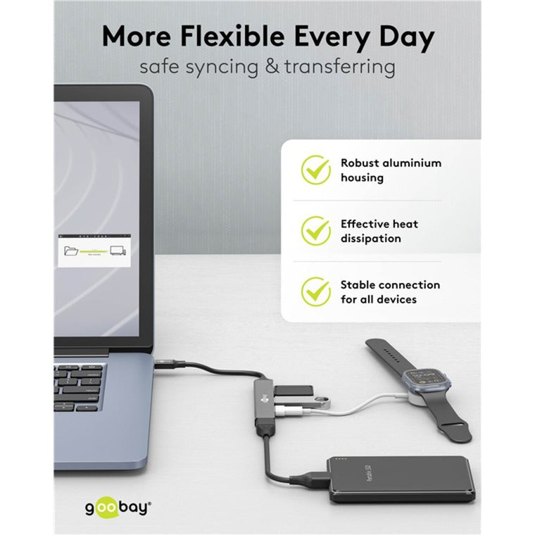 Load image into Gallery viewer, Goobay slanke usb-hub met 4 poorten, usb-c naar usb-c usb-a, 5 gbit s (lichtgrijs)