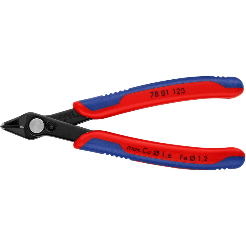 Load image into Gallery viewer, Knipex electronic super knips 78 81 125 elektronica-tang (rood blauw, verbinding met roestvrij stalen klinknagel, draadklem)