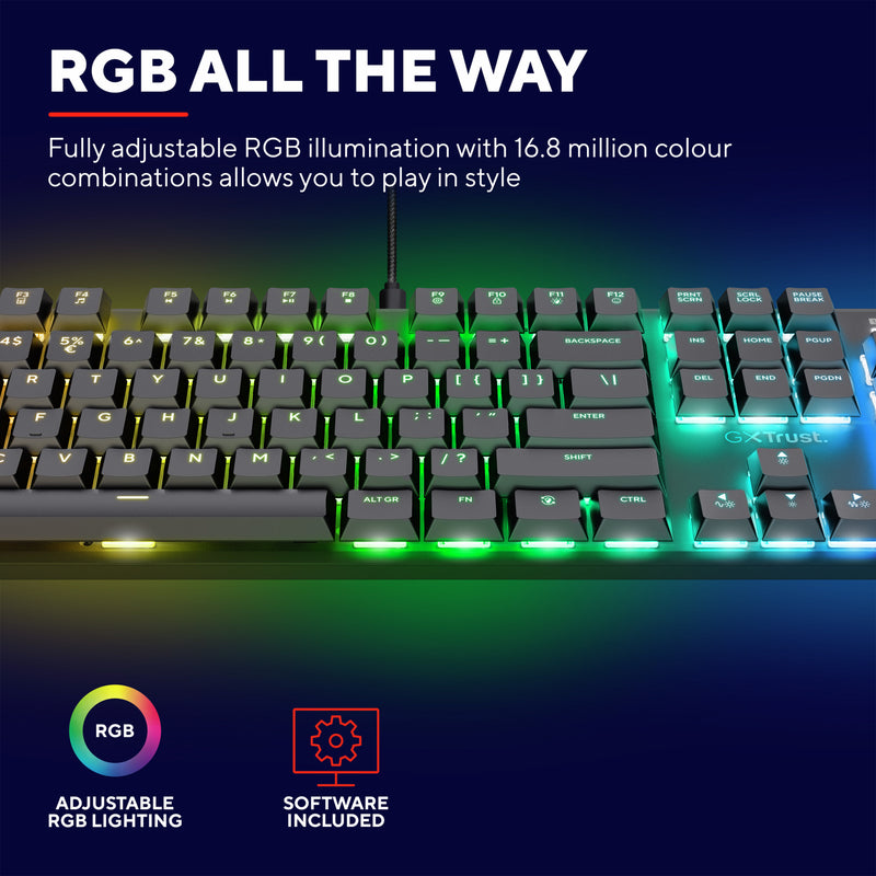Load image into Gallery viewer, Trust gxt 866 torix hoogwaardig mechanisch gaming-toetsenbord, gaming toetsenbord (zwart, us lay-out, huano red, rgb)