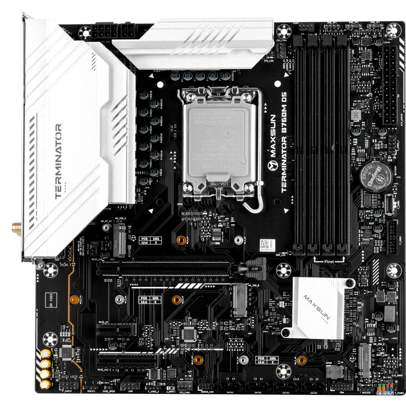 Afbeelding laden in galerijviewer, Maxsun ms-terminator b760m d5 wifi 6e socket 1700 moederbord (zwart, raid, 2.5 gb-lan, wlan, bt, sound, µatx)