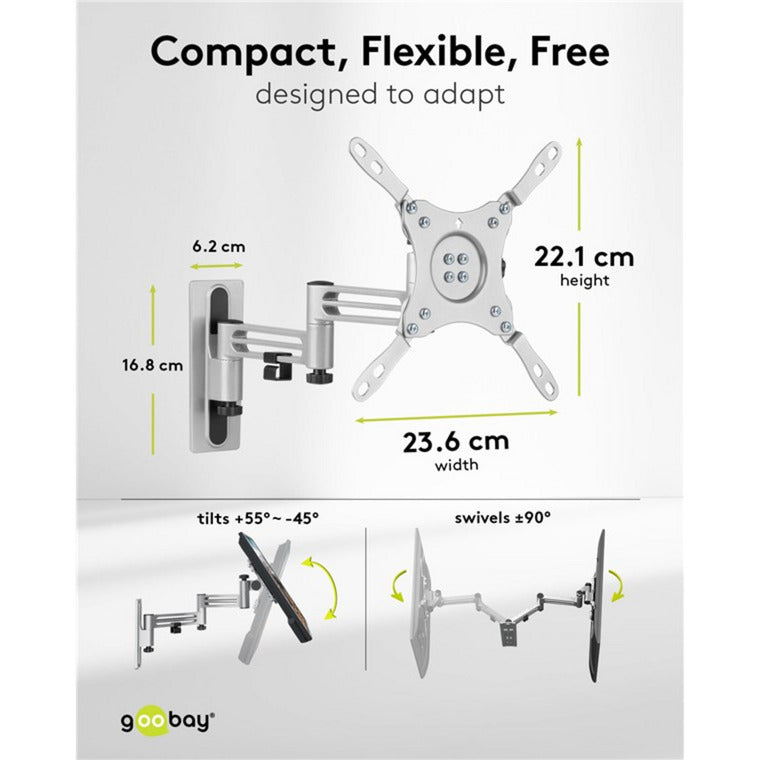 Load image into Gallery viewer, Goobay tv wall mount caravan fullmotion (m), 13 to 43 inch wandmontage (zilver)