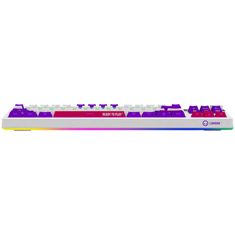 Afbeelding laden in galerijviewer, Lorgar kbp70tklw rgb mechanisch gaming toetsenbord (wit, us lay-out (qwerty), logar toxic purple, 80% (tkl), rgb, hot-swappable, pbt double-shot, bluetooth | 2.4ghz | usb)