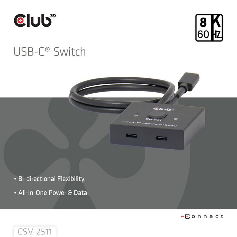 Laden Sie das Bild in Galerie -Viewer, Club 3d usb-c bi-directional video + data + pd switch usb-switch (zwart)