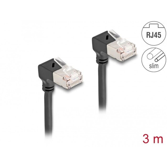 Load image into Gallery viewer, Delock rj45 network cable cat.6a s ftp slim 90° downwards downwards angled 3 m kabel (zwart)