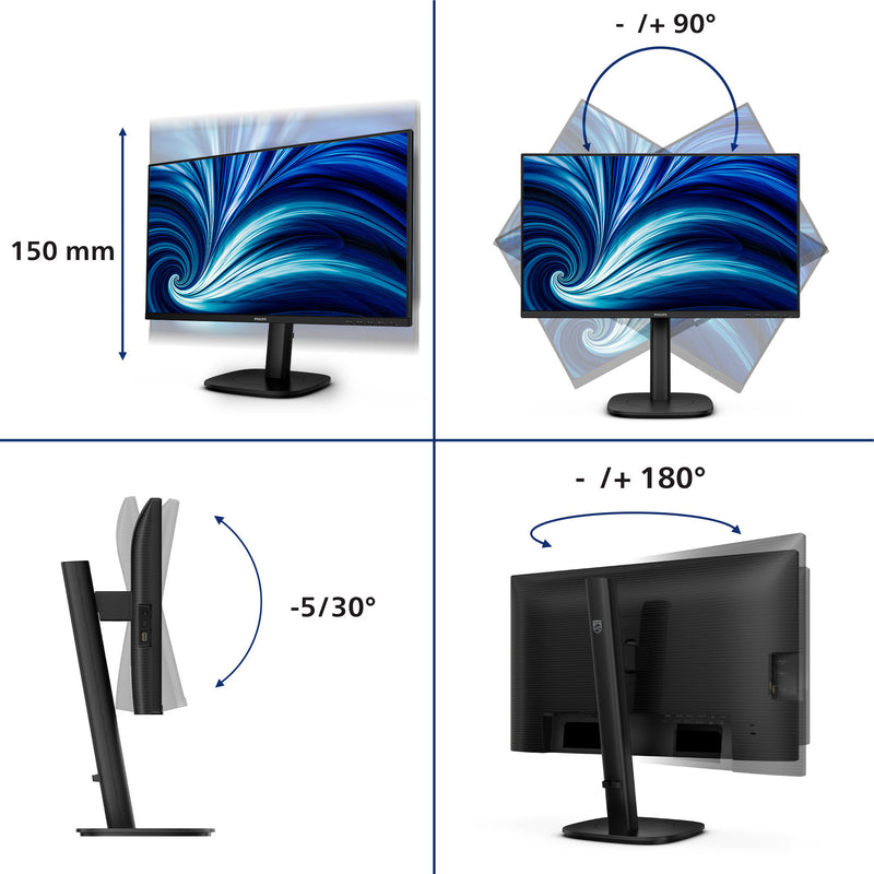 Chargez l'image dans la visionneuse de la galerie, Philips 24b2u3601 00 23.8 monitor (zwart, hdmi, displayport, usb-c, lan, audio, 120 hz)