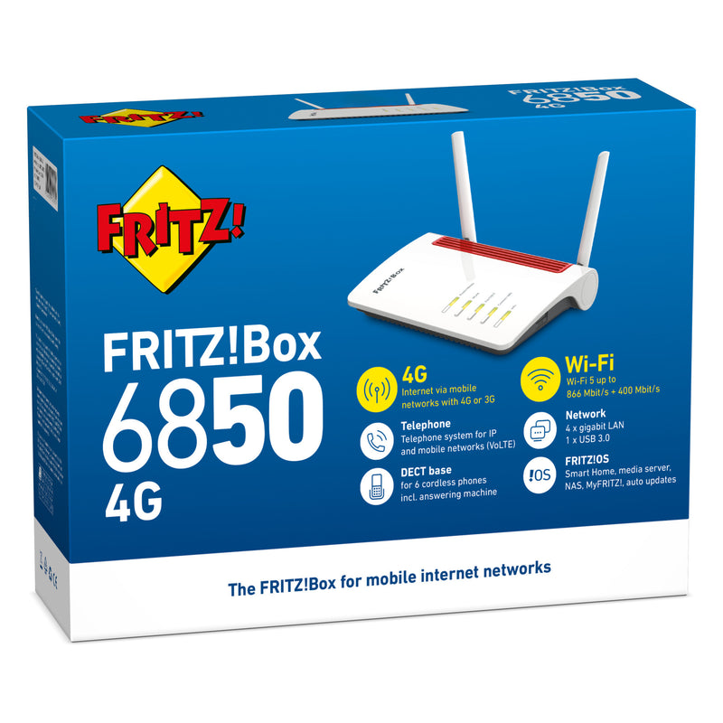 Load image into Gallery viewer, Fritz! box 6850 4g edition international router (wit rood, mesh wi-fi, 4g 3g)