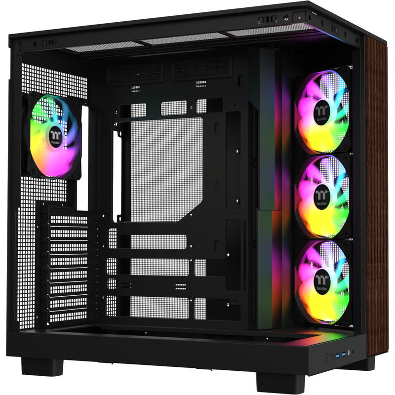 Load image into Gallery viewer, Thermaltake view 380 xl ws argb midi tower behuizing (zwart houtkleur | 2x usb-a | 1x usb-c | rgb | tempered glass)