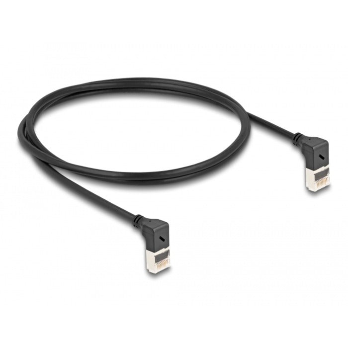 Load image into Gallery viewer, Delock rj45 network cable cat.6a s ftp slim 90° upwards upwards angled 1 m kabel (zwart)