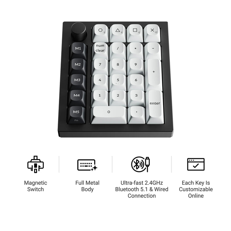 Afbeelding laden in galerijviewer, Keychron q0 he qmk wireless custom number pad rgb mechanisch numpad (zwart, us lay-out (qwerty), gateron double-rail magnetic nebula, hot-swap, rgb, double-shot pbt keycaps)