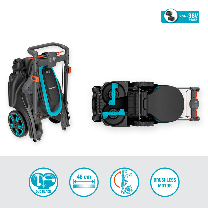 Load image into Gallery viewer, Gardena grasmaaier powermax duo 46 36v (zwart grijs, 2x accu en lader inbegrepen)