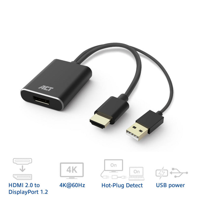 Load image into Gallery viewer, Act connectivity hdmi naar displayport adapter, 4k@60hz (zwart)