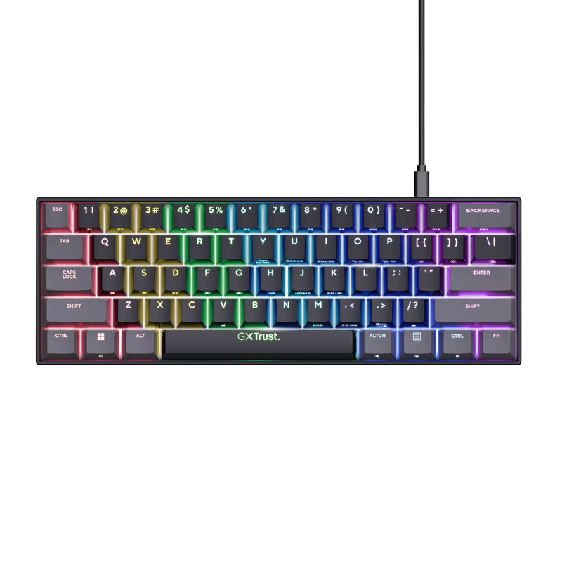 Load image into Gallery viewer, Trust gxt 867 acira 60% mini mechanisch gaming-toetsenbord, gaming toetsenbord (zwart, us lay-out, outemu red, 60%, rgb)