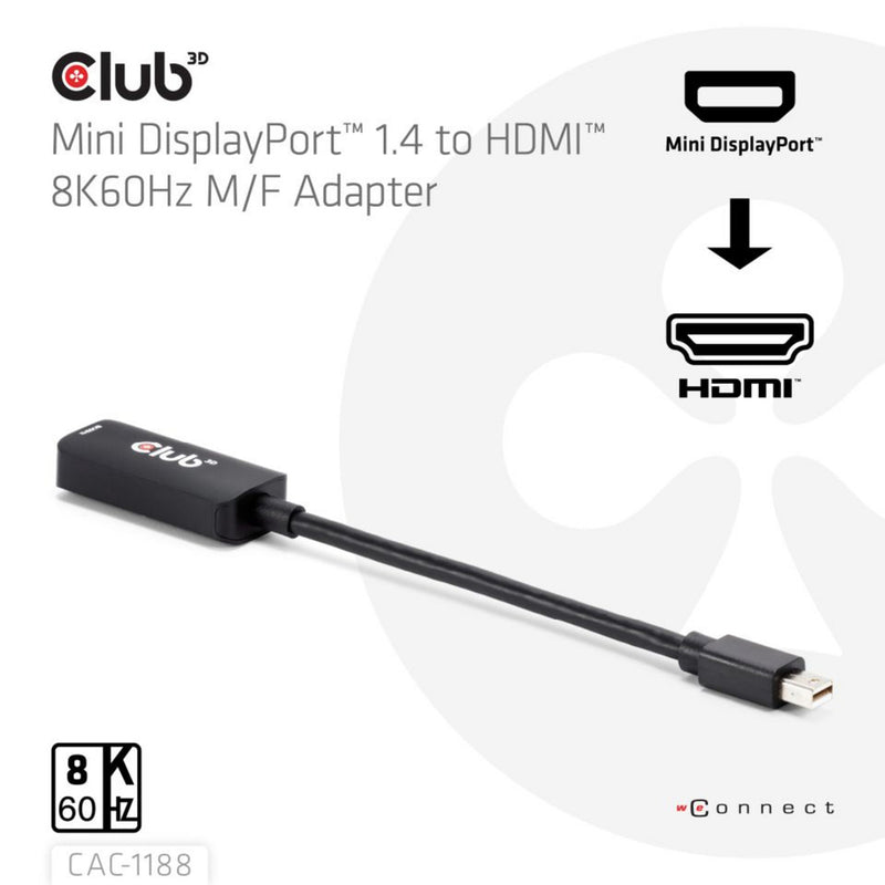 Afbeelding laden in galerijviewer, Club 3d mini displayport 1.4 naar hdmi 8k60hz m f adapter (zwart)