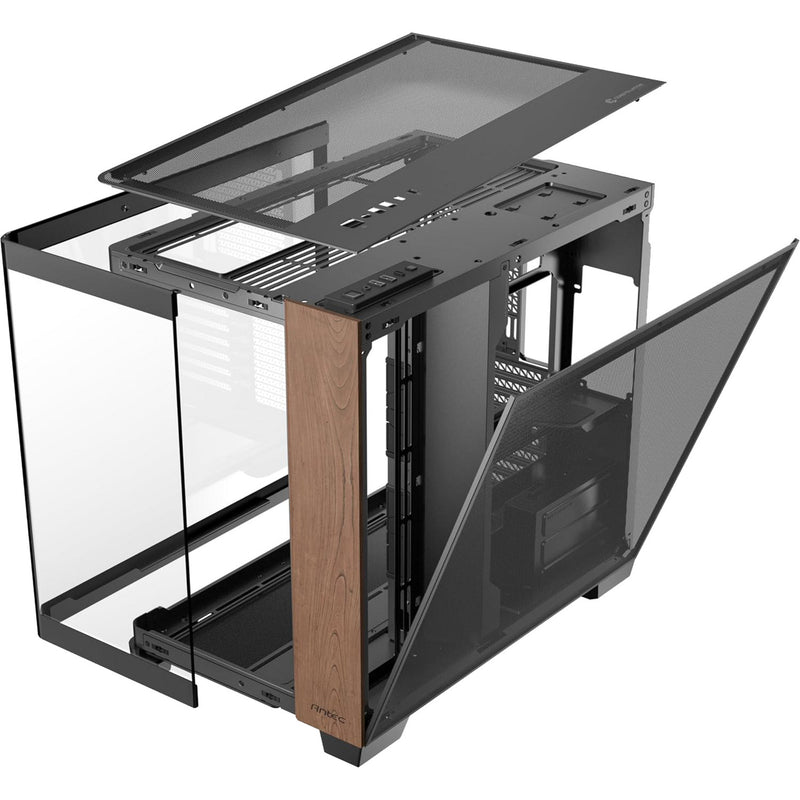 Afbeelding laden in galerijviewer, Antec c8 curve wood midi tower behuizing (zwart houtkleur | 2x usb-a | 1x usb-c | tempered glass)