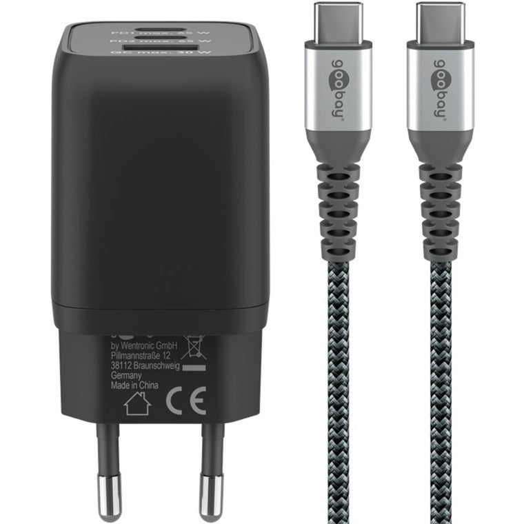 Load image into Gallery viewer, Goobay usb-c snellader nano (65 w) en usb-c textielkabel (zwart, 1 meter)