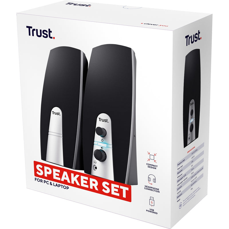 Load image into Gallery viewer, Trust 2.0 speaker set pc-luidspreker (zwart zilver)