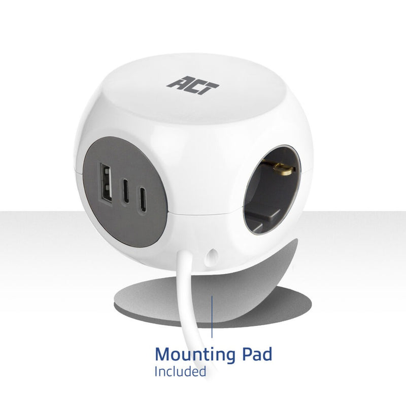 Load image into Gallery viewer, Act connectivity stekkerdoos kubus met 3 stopcontacten, 30w power delivery usb-c a poorten, kabellengte 1,5m stekkerdoos (wit, type f)