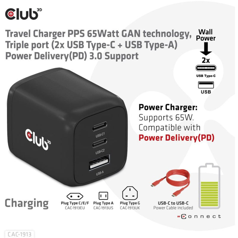 Load image into Gallery viewer, Club 3d travel charger 65w gan (zwart)