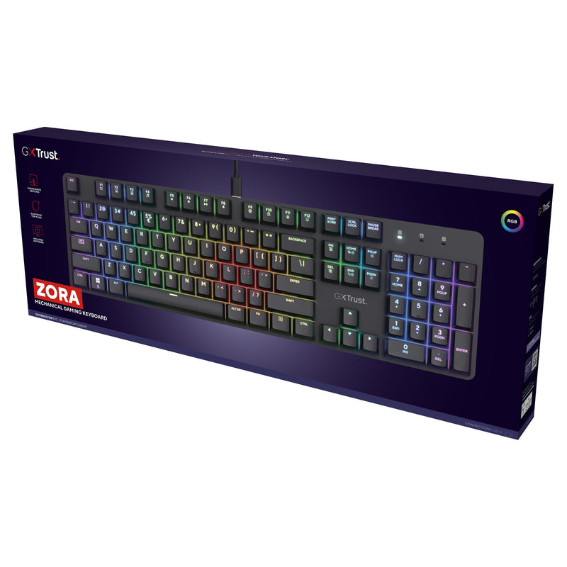 Load image into Gallery viewer, Trust gxt 871 zora mechanisch gaming toetsenbord (zwart, us lay-out (qwerty), huano red, 100%, rgb)
