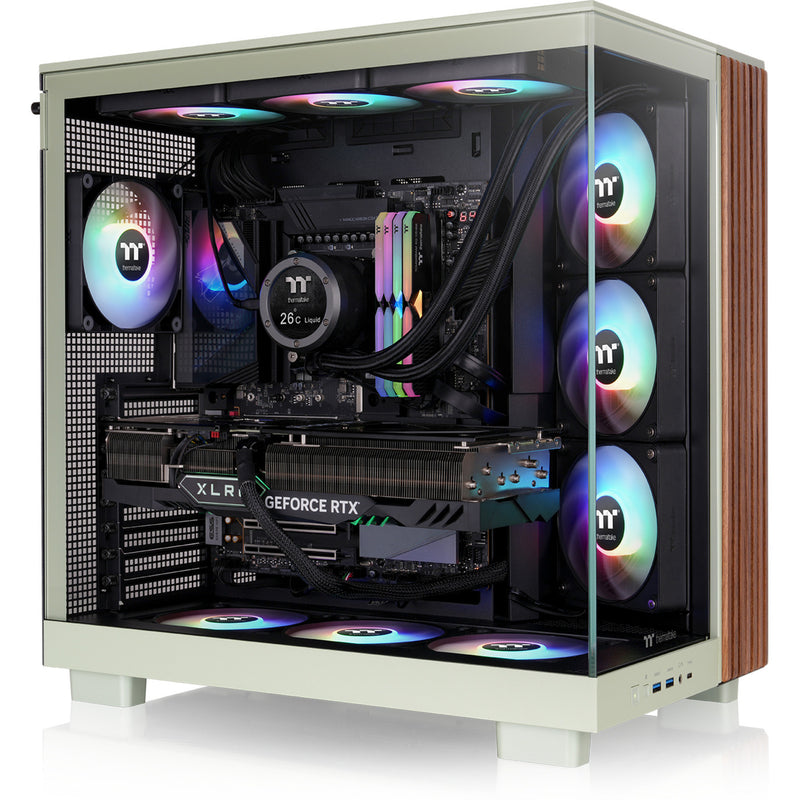 Load image into Gallery viewer, Thermaltake view 380 xl ws argb midi tower behuizing (lichtgroen houtkleur | 2x usb-a | 1x usb-c | rgb | tempered glass)