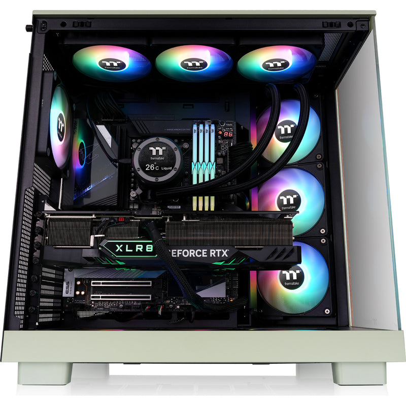 Load image into Gallery viewer, Thermaltake view 380 xl ws argb midi tower behuizing (lichtgroen houtkleur | 2x usb-a | 1x usb-c | rgb | tempered glass)
