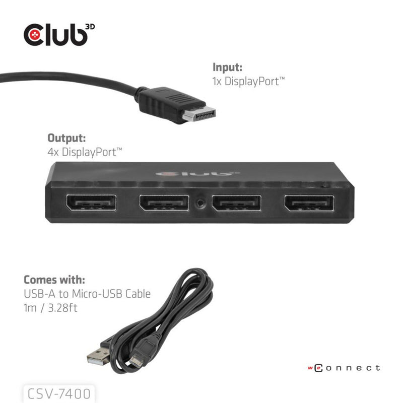 Laden Sie das Bild in Galerie -Viewer, Club 3d displayport quad monitor hub mst 4x 4k30hz displayport splitter (zwart)