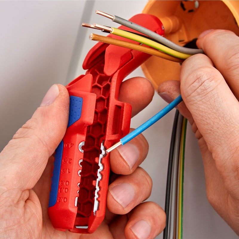 Load image into Gallery viewer, Knipex ergostrip universeel kabelstrip- ontmantelingsgereedschap (rood blauw)