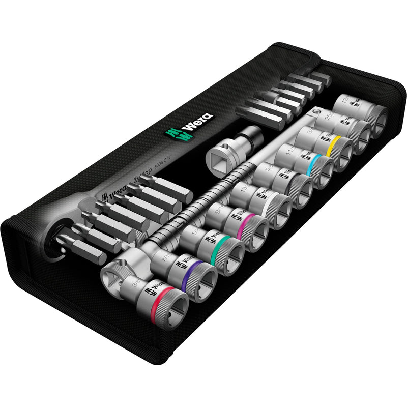 Load image into Gallery viewer, Wera 8100 sc 11 zyklop metalen ratelset gereedschapsset (zwart groen, 28-delig, volledig metalen omschakelbare ratel)