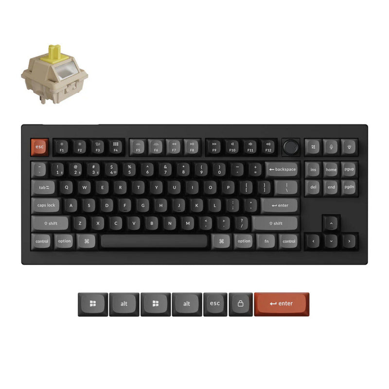 Load image into Gallery viewer, Keychron v3 ultra 8k wireless custom mechanical keyboard (zwart, us lay-out (qwerty), silk pom banana, 80% (tkl) , rgb, hot swap, 2.4 ghz | bluetooth 5.3 | usb-c)
