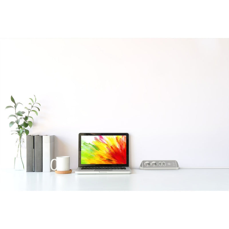 Load image into Gallery viewer, Brennenstuhl estilo hoekstekkerdoos 4-voudig stekkerdoos (wit roestvrij staal, 2x usb)