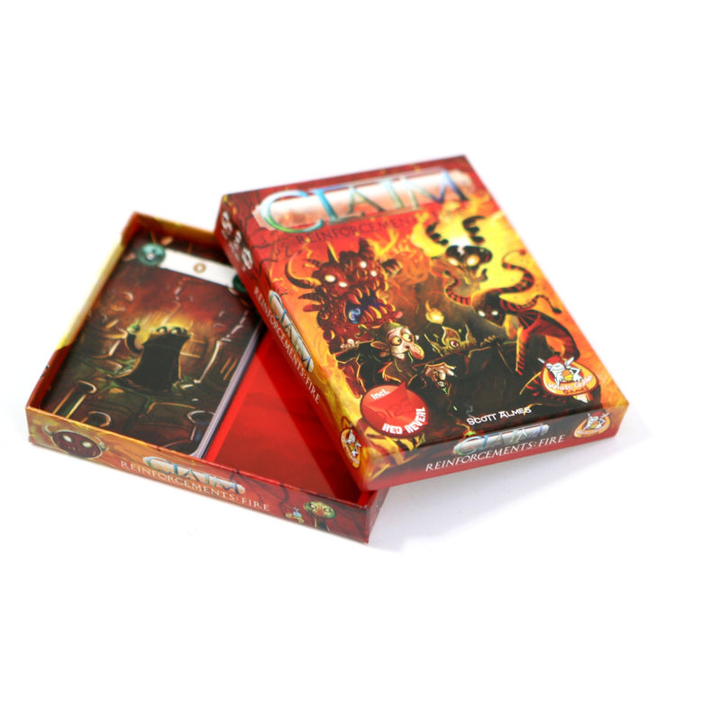 Load image into Gallery viewer, White goblin games claim reinforcements: fire kaartspel (nederlands, uitbreiding, 2 spelers, 25 minuten, vanaf 10 jaar)