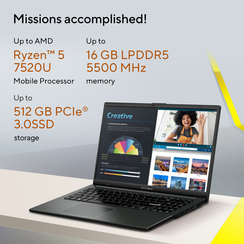 Chargez l'image dans la visionneuse de la galerie, Asus vivobook go 15 e1504fa-bq5403w 15.6 laptop (zwart | ryzen 5 40 | radeon 610m | 8 gb | 512 gb ssd)