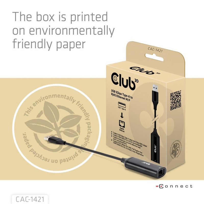 Cargue la imagen en el visor de la galería, Club 3d usb-a naar rj45 ethernet 5gbps adapter (zwart)