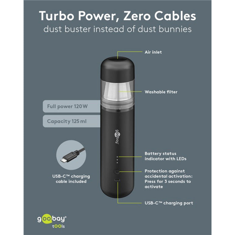 Load image into Gallery viewer, Goobay cordless mini vacuum cleaner superior handstofzuiger (zwart)