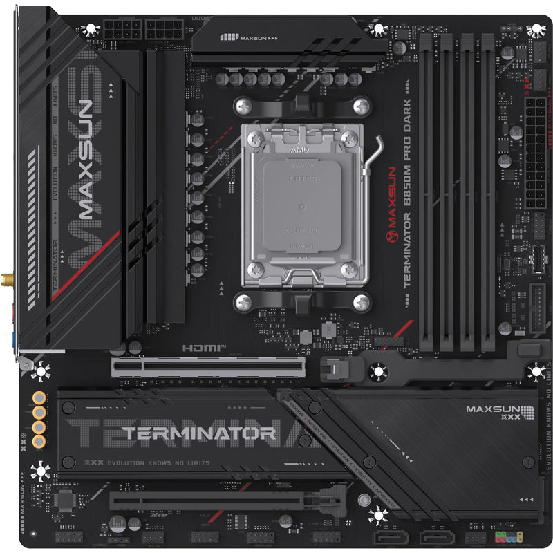 Afbeelding laden in galerijviewer, Maxsun ms-terminator b850m pro dark wifi socket am5 moederbord (zwart, raid, 2.5 gb-lan, wlan, bt, sound, µatx)