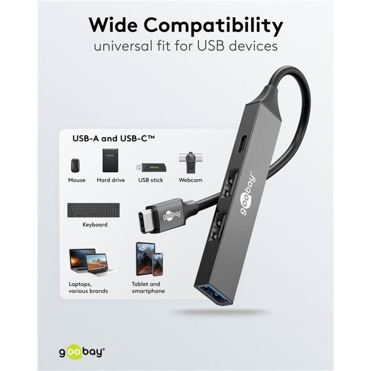 Load image into Gallery viewer, Goobay slanke usb-hub met 4 poorten, usb-c naar usb-c usb-a, 5 gbit s (lichtgrijs)