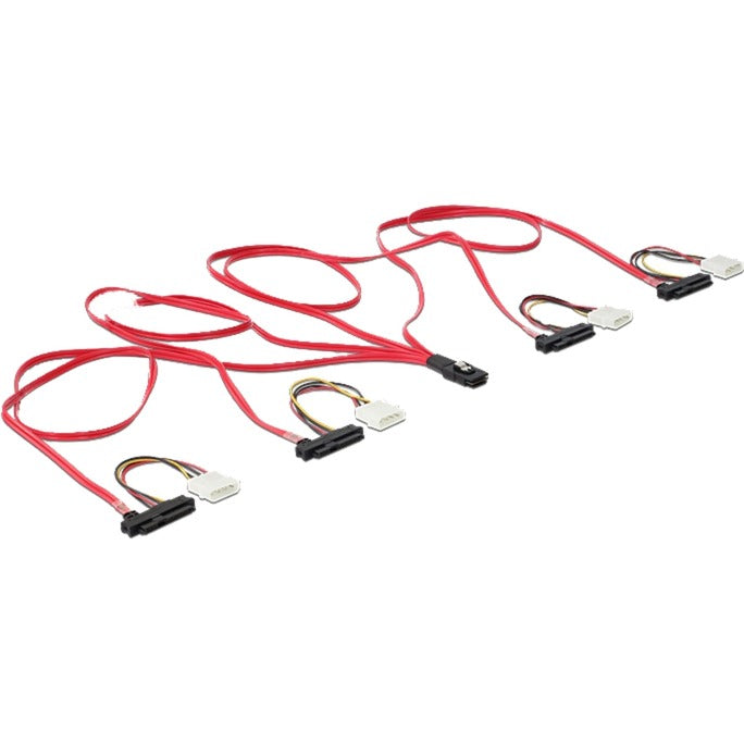 Load image into Gallery viewer, Delock mini sas sff-8087 > 4 x sas sff-8482 + power adapter (rood zwart, 1 meter)