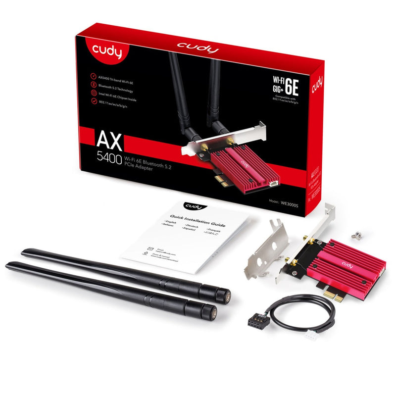 Load image into Gallery viewer, Cudy ax5400 wi-fi 6e bluetooth 5.3 pci-e wlan adapter (rood)