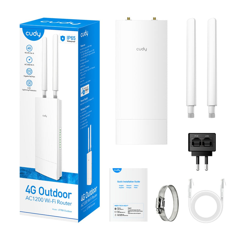 Afbeelding laden in galerijviewer, Cudy outdoor 4g lte cat 6 ac1200 wi-fi gigabit router (wit, poe, mesh, app)