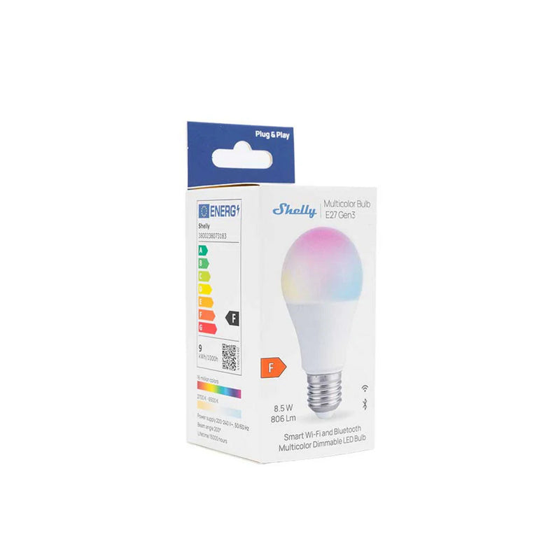 Afbeelding laden in galerijviewer, Shelly multicolor bulb e27 gen3 ledlamp (wit, 2700-6500k, wifi, bluetooth, dimbaar)