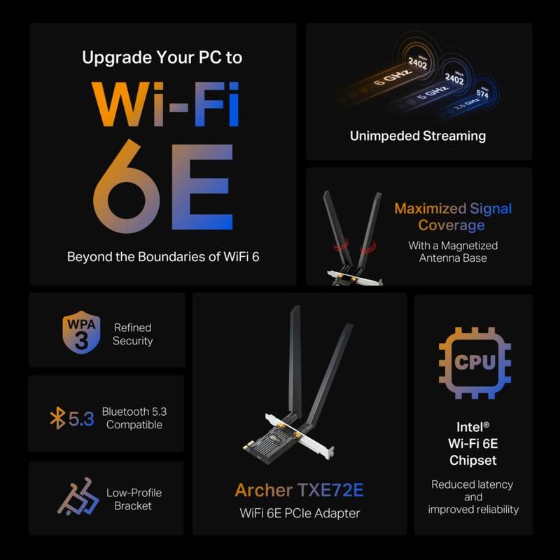 Load image into Gallery viewer, Tp-link archer txe72e axe5400 wi-fi 6e bluetooth 5.3 pcie