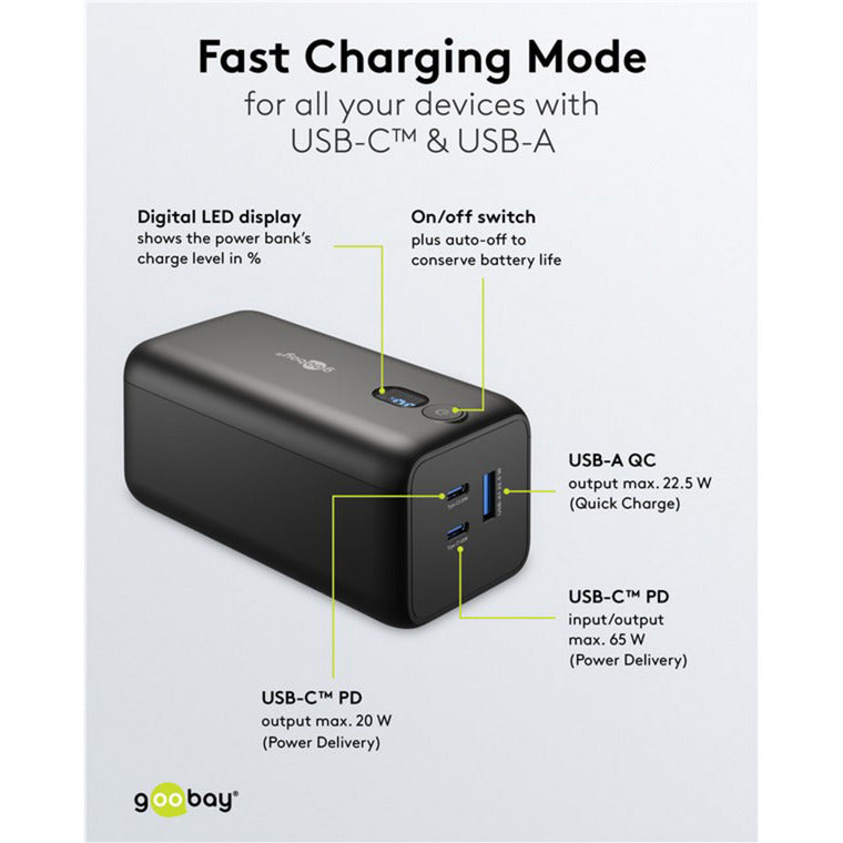 Afbeelding laden in galerijviewer, Goobay laptop powerbank (zwart, 20,000 mah, power delivery)