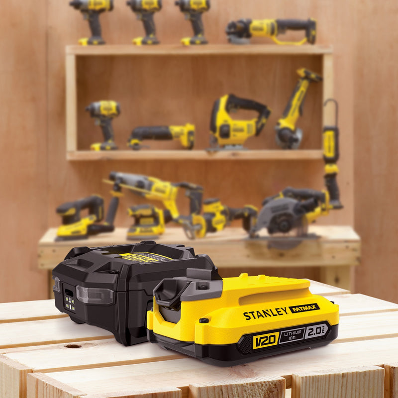 Afbeelding laden in galerijviewer, Stanley fatmax 18v startset 1x 2,0ah accu + lader v20 oplader (zwart geel)