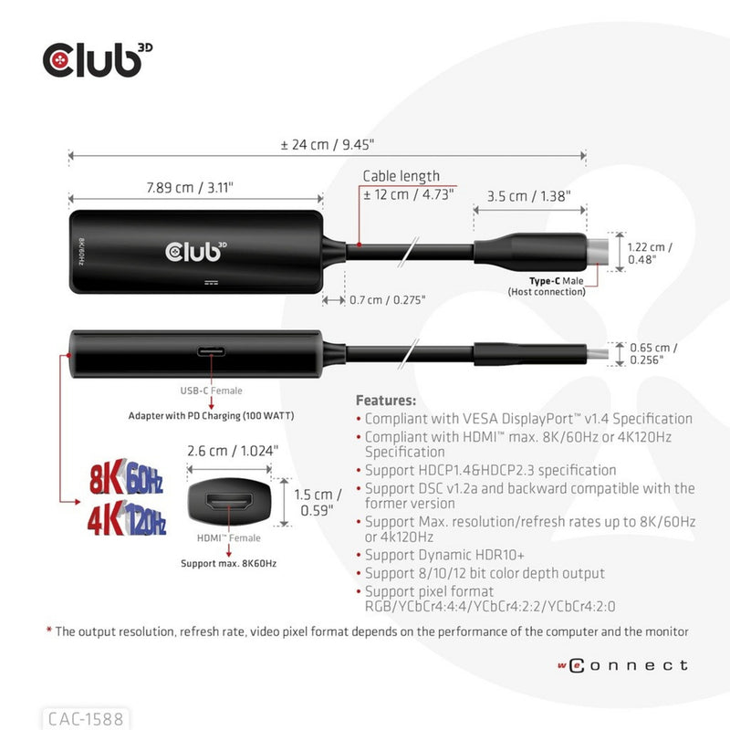 Afbeelding laden in galerijviewer, Club 3d usb-c naar hdmi 2.1+ pd 3.0 100 watt adapter (zwart)