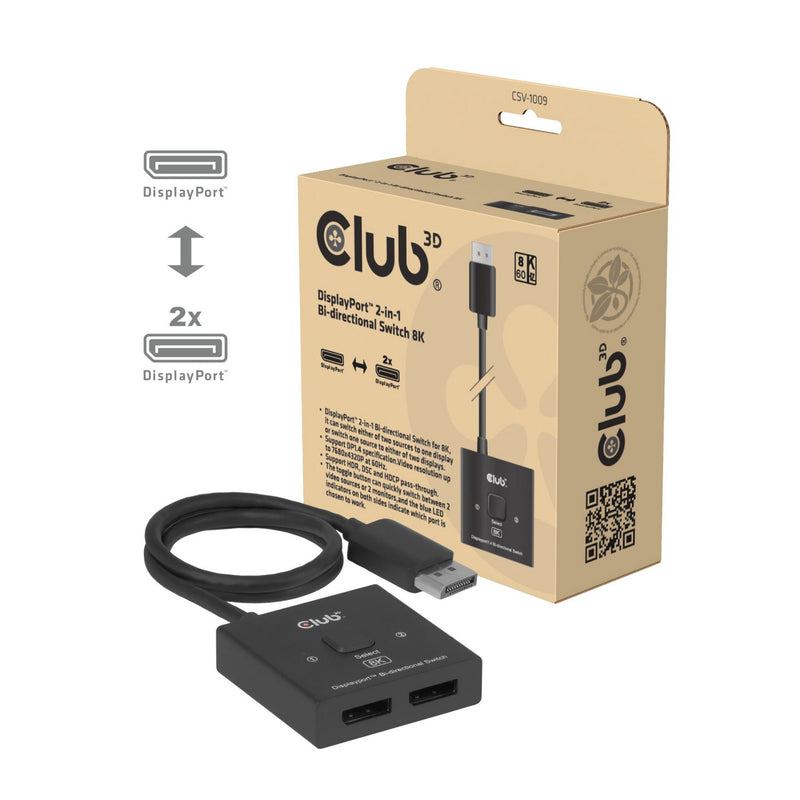 ギャラリービューアに画像をロードする, Club 3d 2-in-1 bidirectionele displayport switch (zwart, 8k)