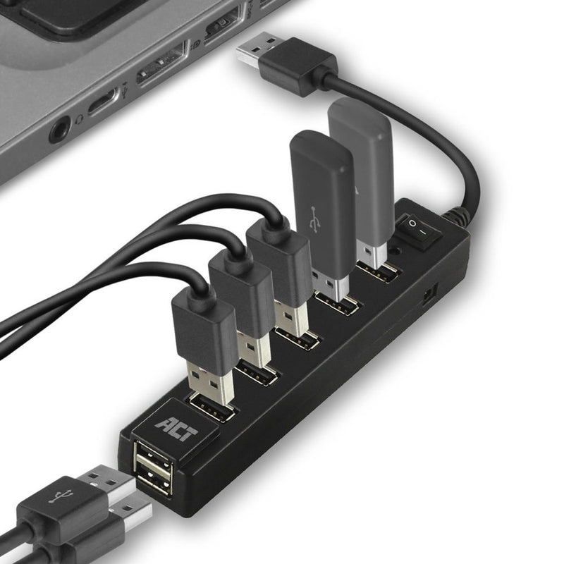 Afbeelding laden in galerijviewer, Act connectivity usb hub 7 port met aan- en uit schakelaar usb-hub (zwart)