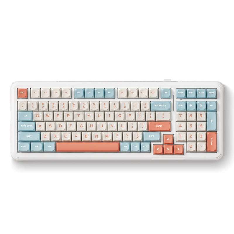 Chargez l'image dans la visionneuse de la galerie, Mchose k99 horizon orange hyacinth wireless gasket mount mechanical rgb toetsenbord (wit, us lay-out (qwerty), ktt hyacinth, rgb, hot swap, double-shot pbt, draadloos | bluetooth | usb-c)